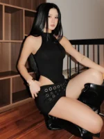 The Midnight High Cut Mock Neck Bodysuit - Image 2